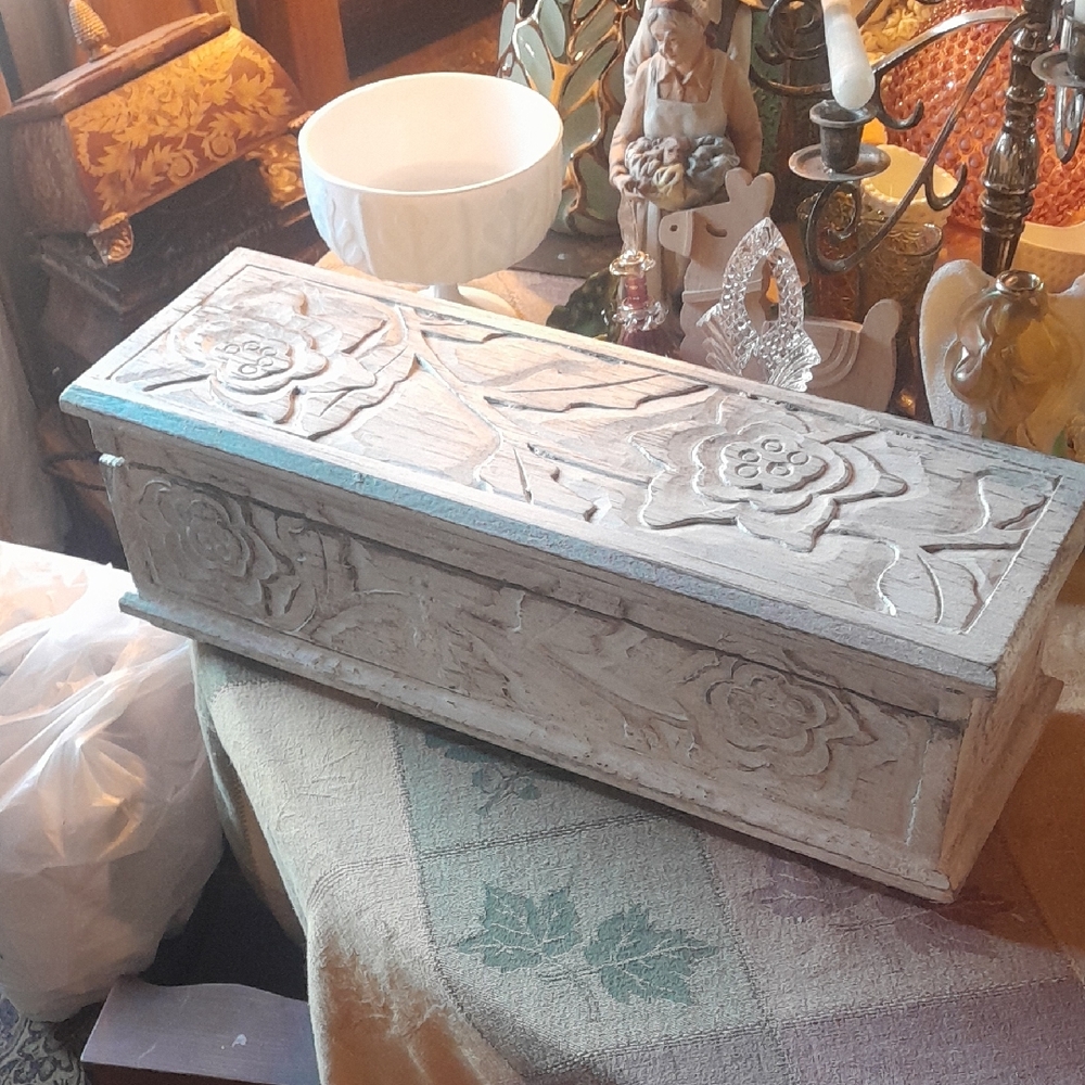 Floral Carved Wooden Box
